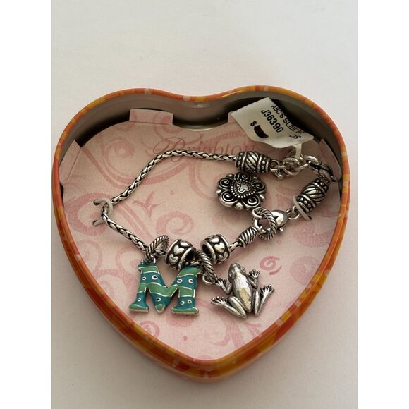 Brighton Barrel Slide Bracelet Charms Frog M Initial In Heart Tin ABCs 7-8 Inch - Picture 2 of 10